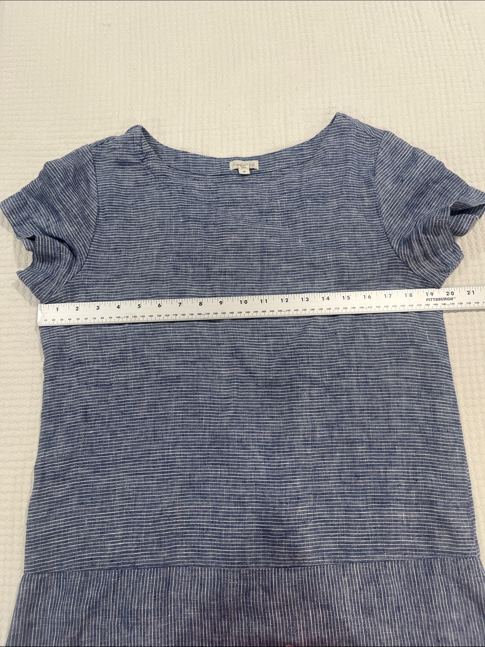 Garnet Hill 100% Linen Microstripe Drop Waist Shift Dress Blue White M - Picture 5 of 10